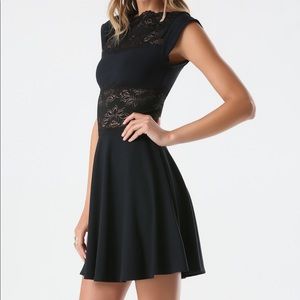 Bebe Black Lace Panel Midriff Dress Size M